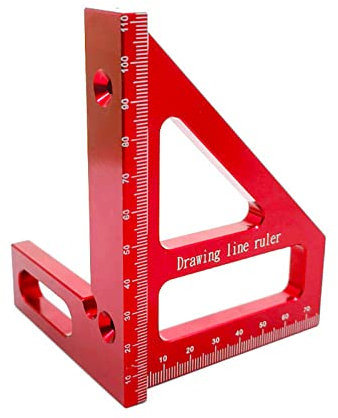 Dreieckslineal aus Metall, Aluminiumlegierung, Multi-Winkel-Messlineal, Holzbearbeitung, Dreieckslineal mit Gravur, Dreieckslineal, Messwerkzeug für Ingenieure, Tischler (rot)
