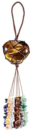 Nupuyai Herz Stein Hängende Deko, Auto Anhänger für Spiegel mit 7 Chakra-Stein Quaste für Reiki Healing, Fenster Ornament