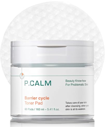 YISHIQI PCALM Barrier Cycle Vegan Face Toner Pad 60 Pads 5.41 Fl Oz Gentle Korean Skin Toner Calming Hydrating Soothing Sebum Care Exfoliates Great for All Skin Oily Acne-Prone Sensitive Dry Normal