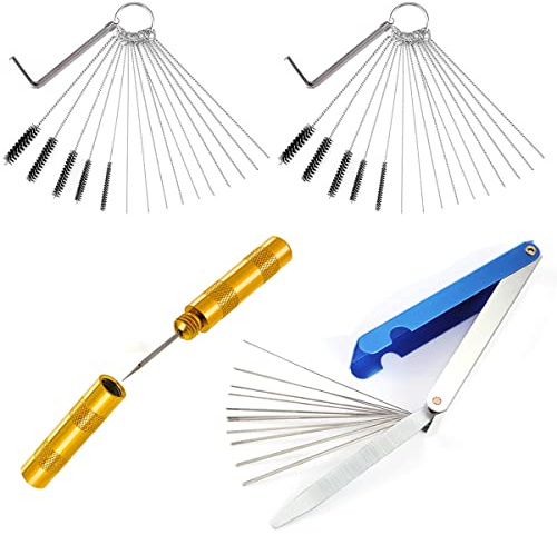 ZAMDOE Juego de 4 Herramientas de Limpieza de Chorro de Suciedad de Carbono para carburador con 20 Agujas de Limpieza, 11 cepillos de Nailon, 2 Llaves de Acelerador, 1 púa Afilada, 1 Juego de Agujas