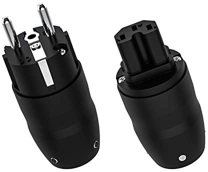 Tertullus 1 Paar Messing Rhodiniert Schukostecker HiFi +Kupplung Für Kabel mit maximal 18mm Aussendurchmesser (rhodinierte, E870)