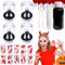 Halloween Make up Set,4 Paar Halloween Vampirzähne Reißzähne,30ml Kunstblut,10 Halloween Tattoo,Für Karneval Zombie Vampir Werwolf Cosplay Maskerade,Geeignet für Kinder Erwachsene