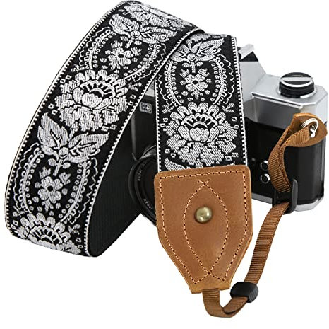 Padwa Lifestyle Kameragurt - 2 Breite Verrückte Pferd Kuhfell Kopf Kameragurte, Reine Baumwolle Gewebte Verstellbare Schulter-Nacken-Gurt für DSLR-Kameras, Großes Geschenk für Fotografen