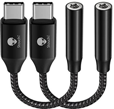 Adapter USB C auf Klinke,Stouchi USB Typ C auf 3,5 mm Kopfhörer Adapter Aux Audio Dongle,HiRes DAC Chip,Kompatibel mit Samsung Galaxy S22 S21 S20 Ultra Note20 S10,Pixel 6a,Huawei P50 Schwarz 2er-Pack