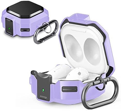 Case Cover for Samsung Galaxy Buds FE/Galaxy Buds 2 Pro/Buds Pro/Buds 2/Buds Live, KZIOACSH Hard PC + TPU Rubber Reinforced Protective Shockproof Cover Skin with Carabiner,Purple