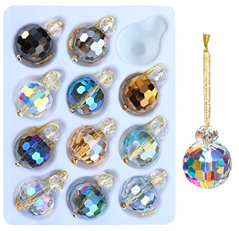 12 Bolas de Navidad de Cristal Multicolor de 0.86 Pulgadas, Mini esferas prismáticas Coloridas para decoración de árbol de Navidad, Adorno de Cristal Colgante para Navidad, Boda, Fiesta, decoración