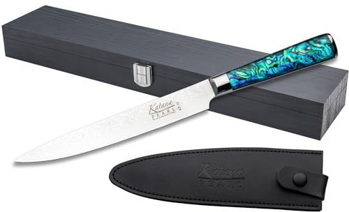 Katana Saya Pearl 20cm Carving Knife, Japanese 67-Layer VG-10 Damascus Stainless Steel, Acrylic Handle with Abalone Pattern, Kitchen Knife