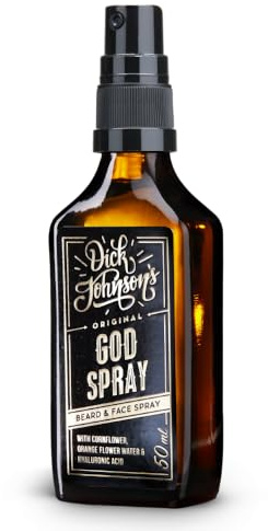 Dick Johnson God Spray 50 ml – Feuchtigkeitsspray Männer für Gesicht und Bart mit Kornblume & Hyaluronsäure – Gesichtspflege zum Aufsprühen – Hauterfrischung und Bartpflege – Made in Finnland