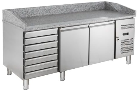 GastroHero Pizzatisch ECO 2-7 mit Granit-Arbeitsplatte Kühltisch 2 Türen 7 Schubladen 2025x800x1000 mm Pizza Vorbereitungstisch 390 Liter Umluftkühlung Edelstahl -2 bis +8 °C Gastronomie