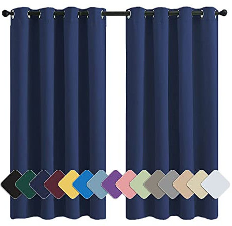 MENGH Rideau de Fenêtre 90x100cm Bleu foncé Rideau Fenêtre Cuisine, Isolant Thermique Lavables Insonorisation Isolation, pour Salon Chambre Décoration