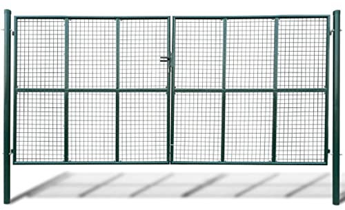 Tidyard Metall Gartentor 415 x 225 cm mit 3 Schlüssel | Gartentür Zauntür Hoftor Gartenpforte | Gartenzaun Tür aus verzinktem Stahl Grün