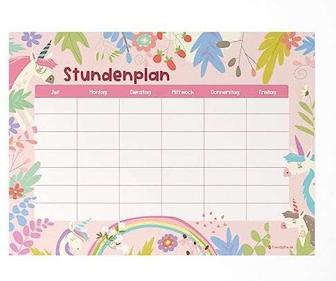 Friendly Fox Einhorn Stundenplan abwischbar, DIN A4 magnetischer Stundenplan abwischbar zum Aufhängen an Kühlschrank Whiteboard