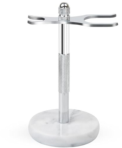 GMYIAK Rasiermesser und Pinsel Ständer,Rasiermesser halter mit Marmorsockel ist stabiler,der Sockel rostet nicht und der eingepasste Schutzabstand schützt Ihre Arbeitsplatte,ein Geschenk(Weiß)