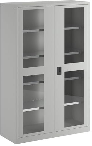 Lista | Flügeltürschrank | Sichtfenstertüren | HxB 1950 x 1250 mm | Tiefe 500 mm | lichtgrau RAL 7035