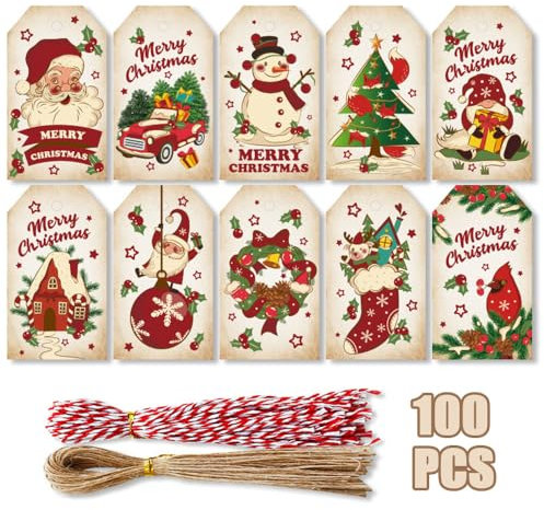 100 Stück Weihnachtsgeschenkanhänger,Geschenkanhänger Weihnachten Kraftpapier,Weihnachten Anhänger Geschenk,Kraftpapier Etiketten Weihnachten,Geschenkanhänger Kraftpapier（Ｄ）