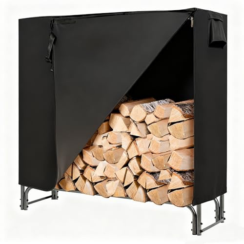 COSTWAY Kaminholzregal Aussen Metall, 122,5 x 35,5 x 122,5 cm, Brennholzregal mit wasserdichter Abdeckung, Kaminholzständer, Feuerholzregal für Außen