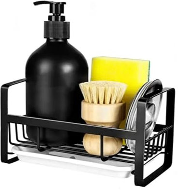 Sink Caddy, Kitchen Sink Organiser, Kitchen Sponge Holder, with Removable Drip Tray, Countertop Sink Tidy Caddy, for Kitchen Sink Storage Box, Holds Dish Cloth Sponge Brush