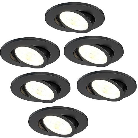 Ledvion - 6X LED Einbaustrahler, Schwarz, Dimmbar, 7W, IP65, CCT, COB, Ø90mm, 5 Jahre Garantie