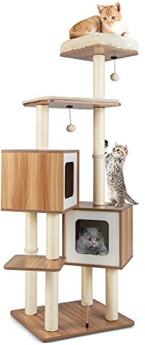 GYMAX Tiragraffi per Gatti, 58 x 48 x 163 cm, Carico 15 kg, Tronchi in Sisal, Cuscino Rimovibile Lavabile, Ideale per Gatti Grandi Adulti (Stile 7)