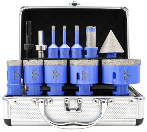 Set Punte Trapano Diamantate 12 Pezzi - 6/6/8/25/35/40/50/68mm Sega a Tazza, 20mm Fresa per Trapano, 50mm Punta per Smussare e Adattatori per Piastrelle Porcellana Ceramica Granito Marmo VENJELD