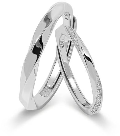 Meissa Anelli Donna Uomo Argento 925 Anelli Coppia Fidanzati Anelli Regolabili Anello Fidanzamento con Zircone cubico Fedi Nuziali Gioielli Matrimonio (Set di due anelli)
