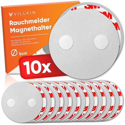 Villkin Rauchmelder Magnethalter - 10 Stück, ∅ 5cm - Magnetische Halterung für Feuer- und Rauchmelder ohne Bohren für alle Oberflächen - Schnelle und einfache Montage (10x, 5cm Durchmesser)