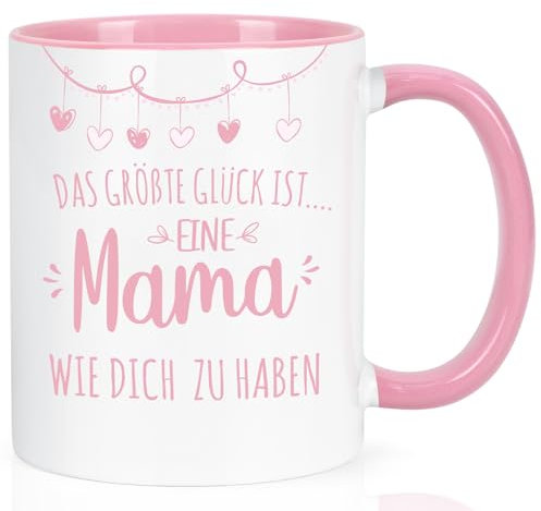 Joymaking Kaffeetasse Geschenk für Mama Muttertag Geburtstagsgeschenk Tasse mit Spruch - Das größte Glück ist eine Mama wie dich zu haben, Rosa 320ml