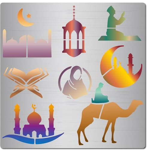 GORGECRAFT Eid Mubarak-Schablone Ramadan-Moscheen Mondlaterne Edelstahl Metall-Zeichenvorlage Zum Malen Auf Holz Brennen Wand Stoff Scrapbooking Gravur Brandmalerei Prägung Heimdekoration