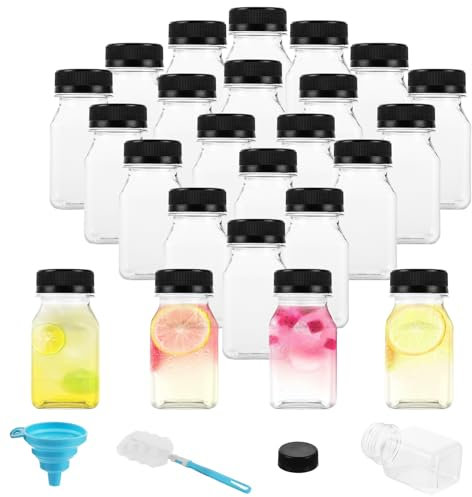 Oungy Lot de 24 mini bouteilles à remplir - 120 ml - En plastique - Avec bouchon - Pour mini réfrigérateur, lait, eau