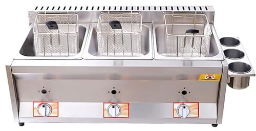 Commercial Gas Fryer Deep Fat Fryer,Stainless Steel LPG Fryer Countertop Kitchen Frying Machine,Adjustable Firepower,For Chips Donuts Fish,Easy Clean,10L+10L+10L