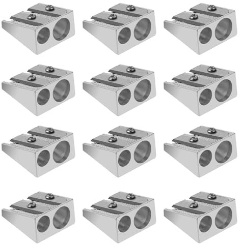 12er Pack Manueller Bleistiftspitzer Survival 2 Loch Aus Aluminiumlegierung Magnesium Mit Keilprofil Handgehalten (Silber)