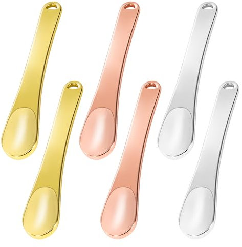Newellsail Spatule de Cosmétique en Métal Mini Cuillère de Beauté Soins de la Peau Applicateur Réutilisable pour Masque Visage Crème Lotions Hydratants 6 Pièces (3 Couleurs)