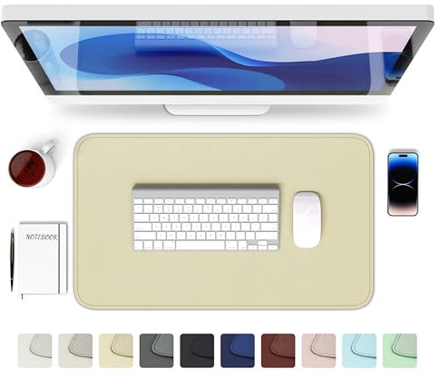 GOMIN Schreibtischunterlage 60x35cm - PU Leder Mauspad Wasserfest & Rutschfest - Laptop Tischunterlage Groß - Leicht zu reinigende Schreibunterlage - Mousepad XXL für Büro und Home-Office - Beige