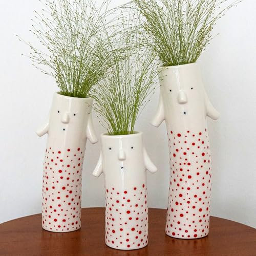 MOUGIGI Family Face Vasen 3er Set - Niedliche handgefertigte Keramik-Knospenvasen für hübsche Blumen - Einzigartige moderne Dekoration - Ästhetische kleine Blumenhalter für Zuhause Eleganz