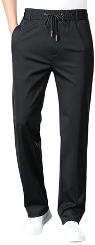 Pantalon de Chef Homme - Coupe Extensible, Formel et Décontracté - Grande Taille - Résistant aux Plis - Jambe Droite - Extérieur avec Cordon de Serrage, Noir, XL