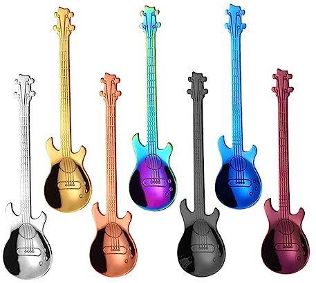 MAGICLULU Cuillère En Forme De Guitare Noire En Acier Inoxydable 304 7 Pièces Cuillère À Guitare Multicolore Adorable Tasse À Café Avec