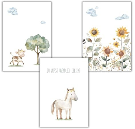 3er Set Wandbilder • Kinderzimmer Babyzimmer Poster Bild • Bilder DIN A4 • Tiere • Geschenk Mädchen Jungen • Deko Dekoration (Bauernhof 1)