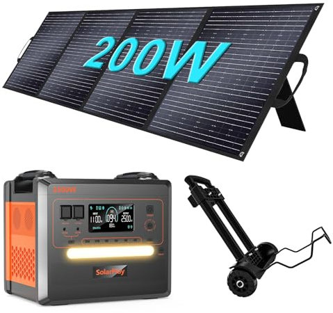 SOLARPLAY Estacion de Energia Portatil 2500w con panel solar de 200W y remolque, 2300Wh Generador Solar con Batería LiFePO4, Salida 12 Puertos, Power Station Portable para Camping, Autocaravana