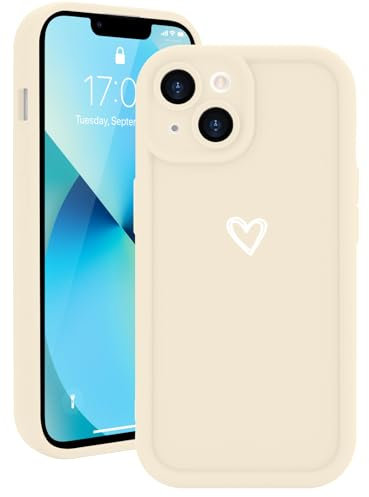Micoden for iPhone 13 Case Cute Girls Silicone Shockproof Protective Bumper Case with Love Heart Pattern Design for iPhone 13-Cream