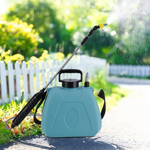 Pulverizador Mochila Bateria, Pulverizador Electrico 7 L Varilla Pulverizadora Retráctil USB con 3 Boquillas Correa de Hombro Ajustable, Pulverizadors Presion para Jardín de Césped (7L-Azul)