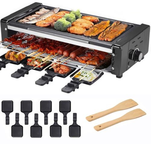 Raclette Grill Korean BBQ Grill,Portable Table Grill Electric Grill with Non-stick Plate & 8 Trays, Nonstick Electric Griddle Indoor Grill Machine,Adjustable Temperature Control,for Cheese Dishes