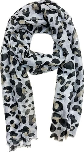 Jeamis XL Leopard Seide Fashion Frühling Schals Sommer Herbst Halstuch Übergangsschal Baumwolle Stola Tuch Silk Leo (Beige)