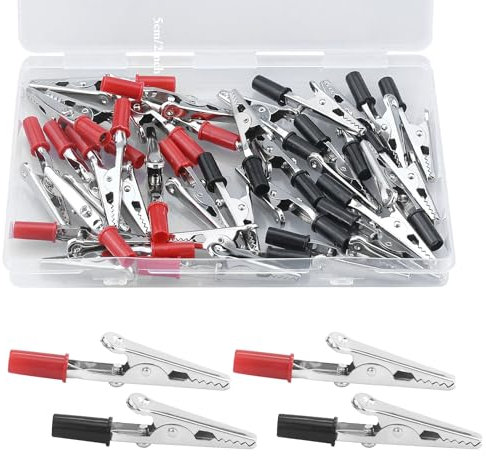 32 morsetti a coccodrillo, morsetti a coccodrillo in metallo, morsetti a coccodrillo, morsetti a coccodrillo, per il fai da te, per test di laboratorio, con manico in plastica (rosso e nero)