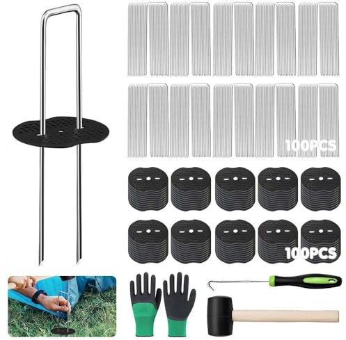 100Picchetti Ancoraggio,100 Rondelle,Picchetti Telo Pacciamatura,Picchetti Prato Sintetico,Picchetti Giardino,Zincato zincato,per Teli da Pacciamatura,Erba Artificiale,Fissaggi da Campeggio