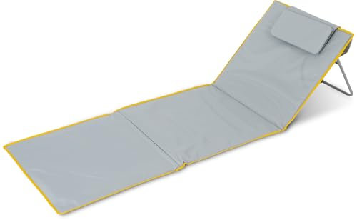 Stagecaptain Beachmatte “Layla” - Gepolsterte Strandmatte mit Kopfkissen - Stufenlos verstellbare Rückenlehne - Aufbewahrungstasche mit Reißverschluss - Leichte Faltbare Strandliege mit Tragegurt