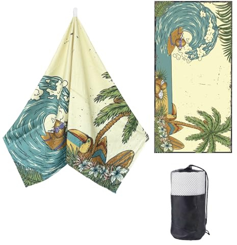 ZTYROLJ Strandtuch Groß 90x180 cm Strandlaken Hawaiianischer Mikrofaser Frottee Velours Badetuch Pflegeleicht Weich und Schnelltrocknendes Badetuch Strand, Ausgestattet mit Aufbewahrungstasche