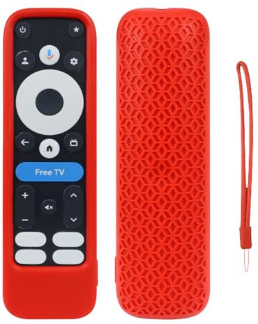 Silikon-Schutzhülle für ONN Google TV 4K Pro 2024, sturz- und kratzfest, weiche, rutschfeste Textur, Gehäuse mit Umhängeband, für Google TV 4K Pro, Fernbedienung, Schutzzubehör (rot)