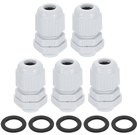 sourcing map 5Pcs PG7 Nylon Cable Glands, Waterproof Cord Grip Connector with Washer, Adjustable 3-6.5mm Wire Grommet Protectors with Gaskets and Locknut for Junction Box, White