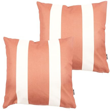 Icon Kissen, 2er Pack, Boho Kollektion, Drinnen und Draußen Stoff, Orange Streifen Muster, 43cm x 43cm, Wasserabweisendes Kissen, Terrasse, Garten, Gartenmöbel