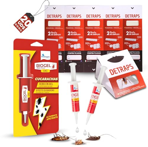 DETRAPS Gel Cucarachas + Trampas Adhesivas, Pack Tratamiento Total | 2 geles cucarachas + 20 trampas adhesivas para monitorizar y ayudar al control. Sin olores. Trampas sin biocidas.